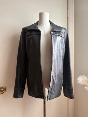 gallery noir zip up distressed leather jacket